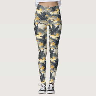 Leggings Skydwellers - Dragons noir et or