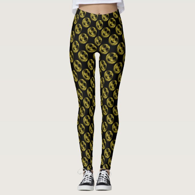 Leggings Smileys Sparkly Yellow Gold scintille motif Noir (Devant)