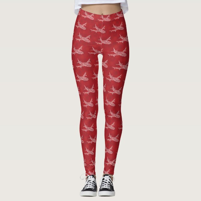Leggings Snowflake Airplane on red.  (Devant)