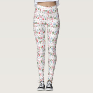 Leggings Snowflakes hiver en vacances Rouge et bleu givré