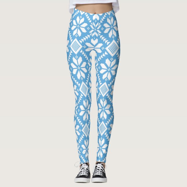 Leggings Snowflakes Nordic Knit Sweater Bleu Blanc (Devant)