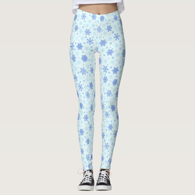 Leggings Snowflakes Pastel Bleu Bébé Bleu Neige Élégant Chi (Devant)