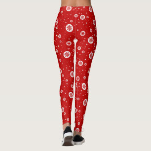 Leggings Snowflakes rouge et blanc de Noël et Motif de neig