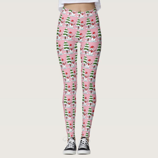 Leggings Snowman avec Snowman Pine Tree (Devant)