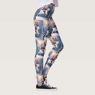 Leggings Snowman chevauchant un renne Design de Noël mignon