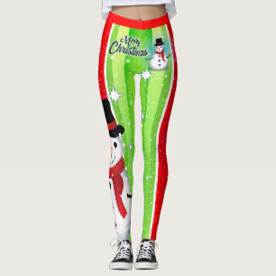 Leggings Snowman / Flamme de neige / Noël / Vert & Rouge