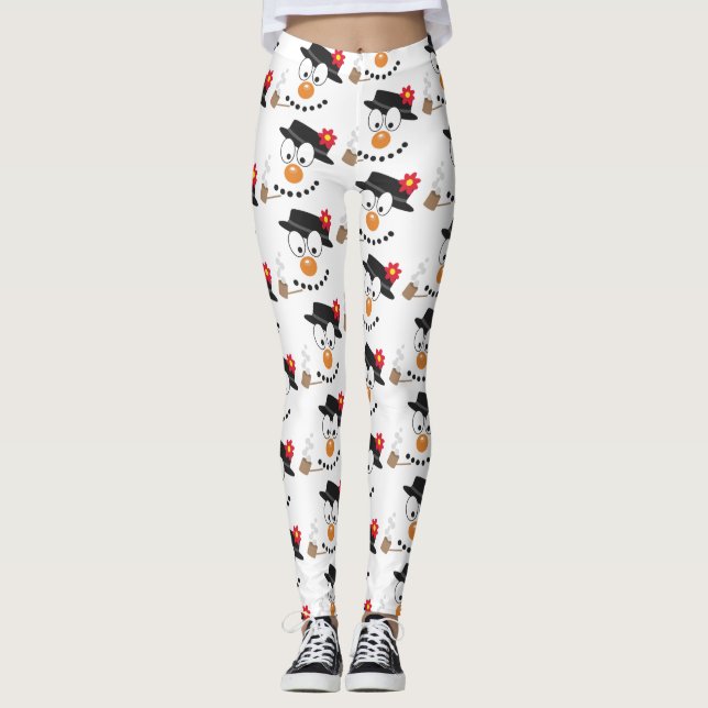 Leggings Snowman Funny Visage mignonne Nouveauté Motif de N (Devant)