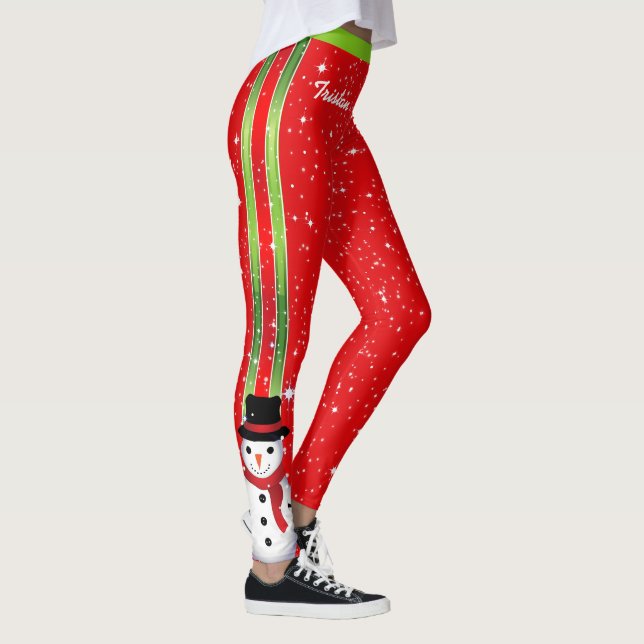 Leggings Snowman vacances de Noël avec votre nom (Droite)