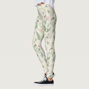 Leggings Soft Mint Green Garden Motif