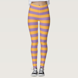 Leggings Sorcière d'Halloween Whimsical Orange violet rayé