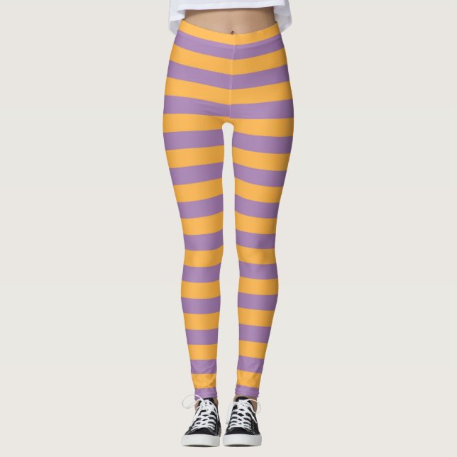 Leggings Sorcière d'Halloween Whimsical Orange violet rayé (Devant)