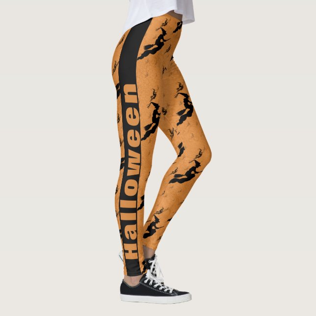Leggings Sorcières d'Halloween noir Motifs orange (Droite)