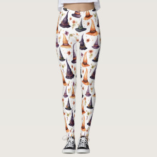 Leggings Sorcières orange et noire Casquettes et motifs flo