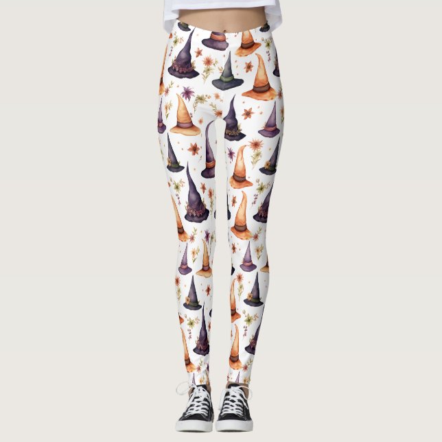 Leggings Sorcières orange et noire Casquettes et motifs flo (Devant)