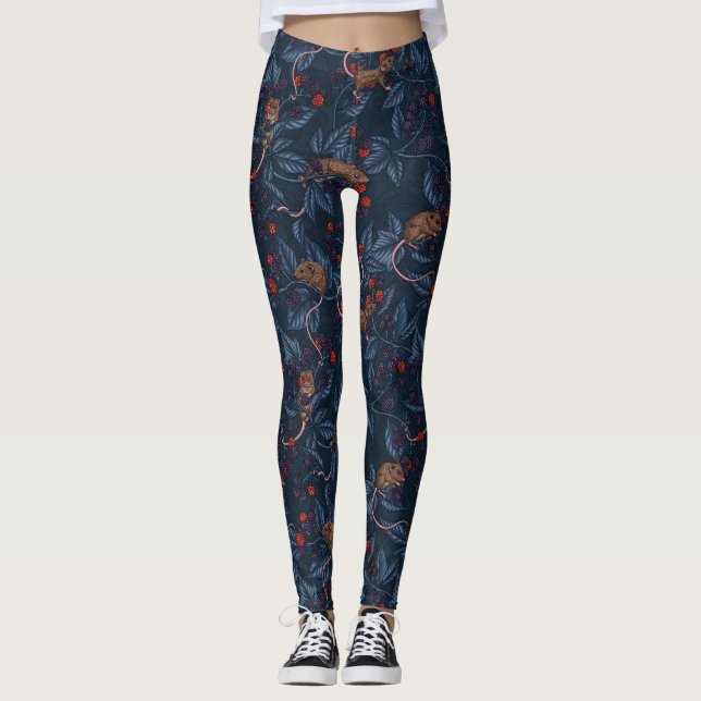 Leggings Souris et mûres sur la marine (Devant)