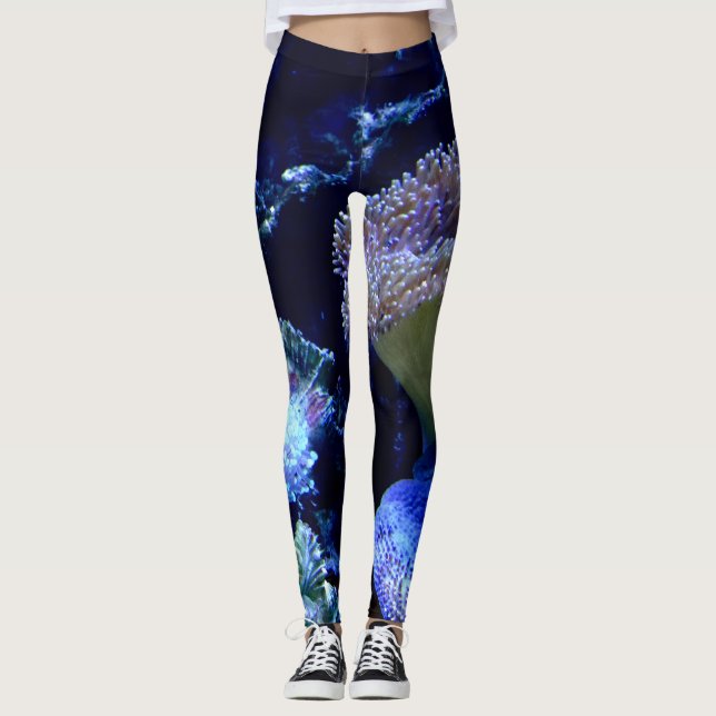 Leggings Sous la mer dans les bleus et les violets (Devant)