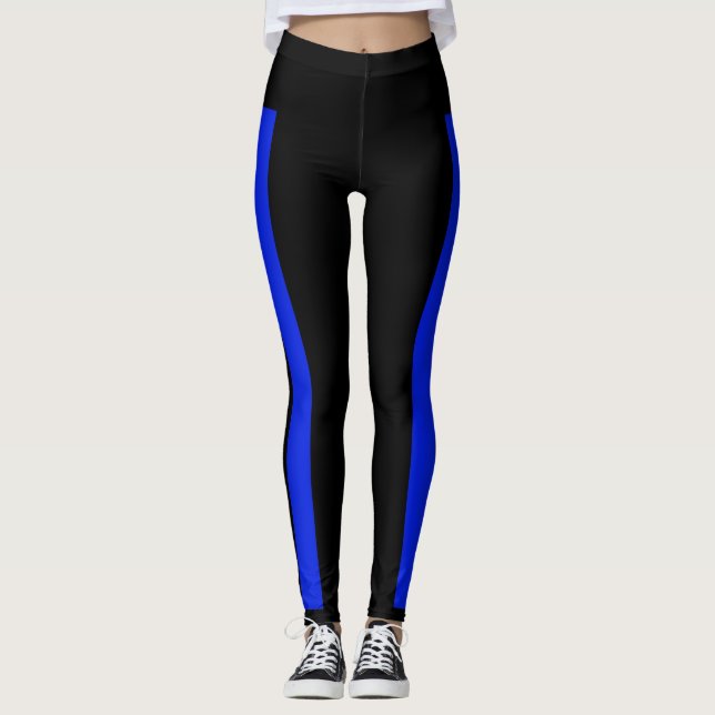 Leggings SOUTENEZ les guêtres BLEUES de rayure bleue (Devant)
