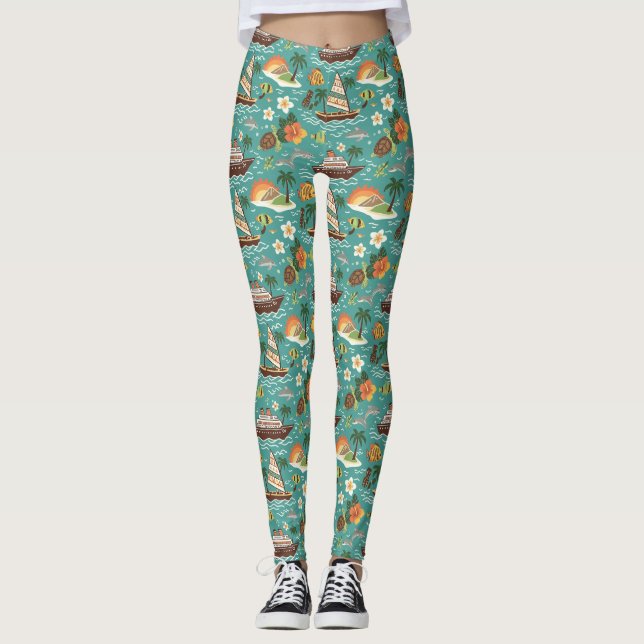 Leggings South Pacific Cruise Island Adventure Design (Devant)