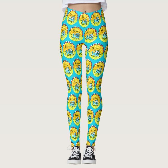 Leggings Soyez les guêtres aimables de chat bleu (Devant)