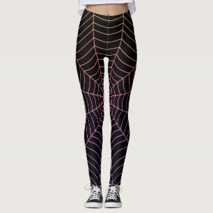 Leggings Spider web noir violet orange motif Halloween