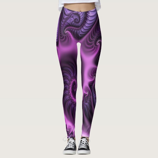 Leggings Spirale d'art fractal abstrait rose violet vif (Devant)