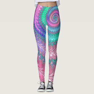 Leggings Spirale fractale colorée funky et aux tons de bijo