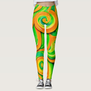 Leggings Spirale verte et orange