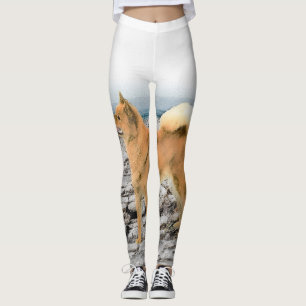 Leggings Spitz finlandais à Seashore Peinture - Chien Art