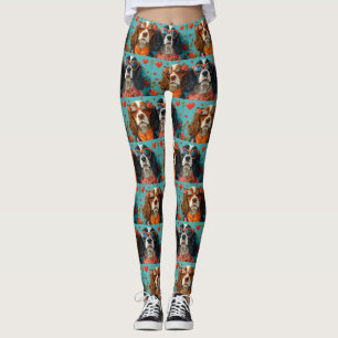 Leggings Springer Spaniel avec Roses de cœur Saint-Valentin