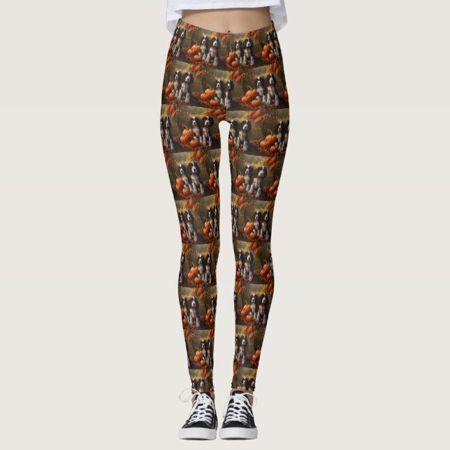 Leggings Springer Spaniel Chiot Automne Citrouille de plais (Devant)