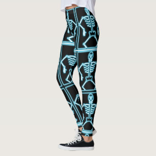Leggings Squelette de sourire bleu dans des carrés