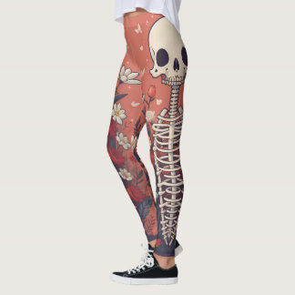 Leggings Squelette floral Halloween Crâne Ribcage