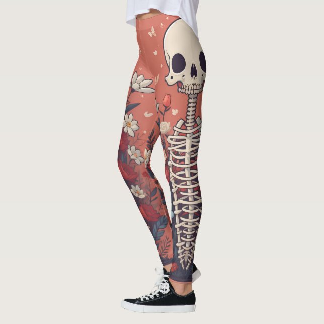 Leggings Squelette floral Halloween Crâne Ribcage (Gauche)