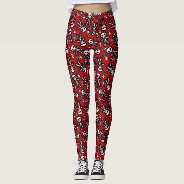 Leggings Squelette sur Arrière - plan rouge (Devant)