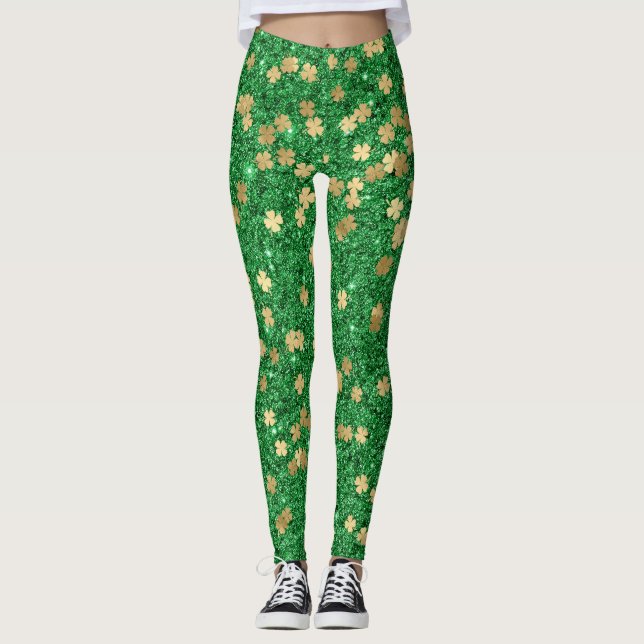 Leggings St Patrick Green Gold Clover Shamrock Confetti Fun (Devant)