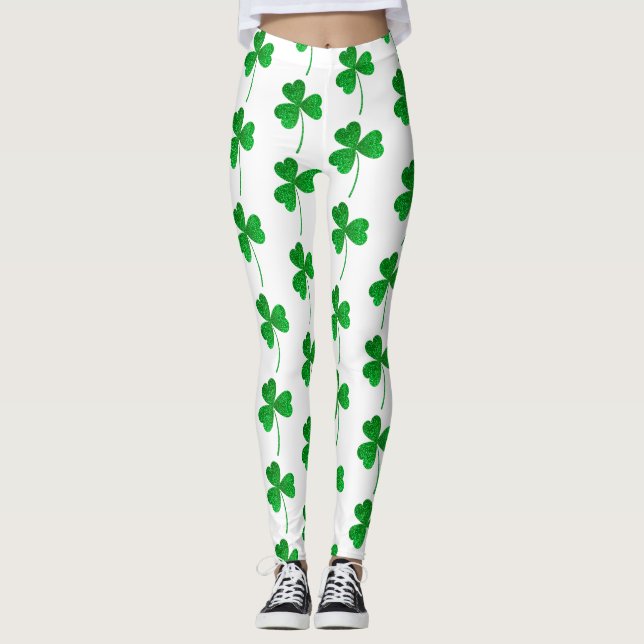 Leggings St. Patrick’s Day Green Faux Glitter Shamrock (Devant)