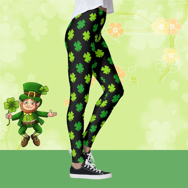 Leggings St. Patrick's Day 4 feuille Clover vert noir migno (Créateur téléchargé)
