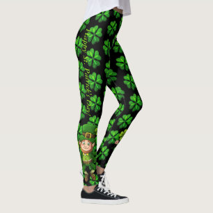 Leggings St Patrick's Day Black & Green 4 Leaf Clover