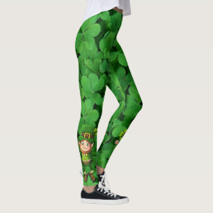 Leggings St. Patrick's Day Green Clover Dancing Leprechaun