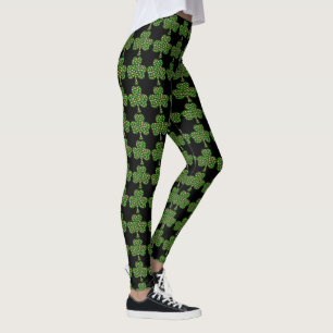 Leggings St. Patrick's Day Shamrock vert Floral Noir
