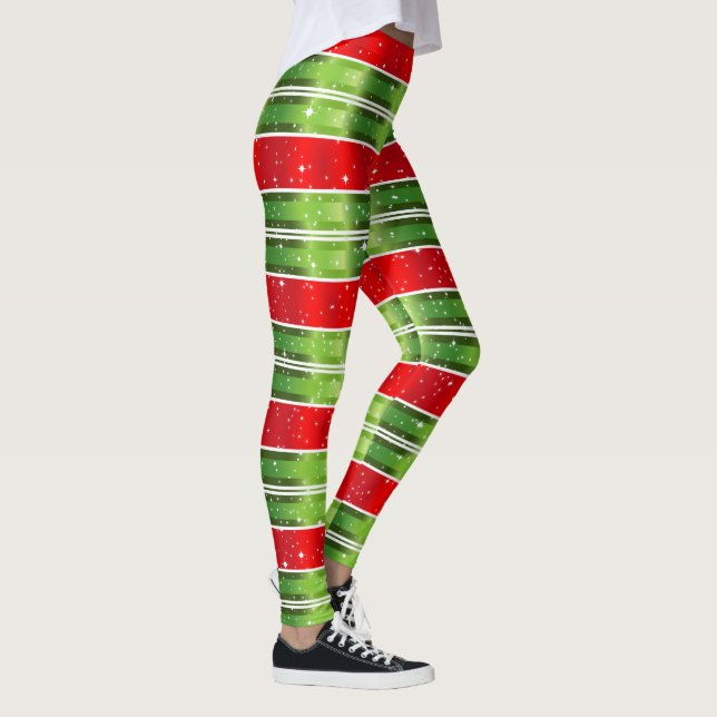 Leggings Starry Snowy Red Green Blanc Horizontal Stripes (Droite)