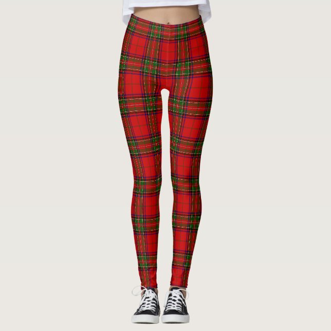 Leggings Stewart / Stuart tartan rouge vert plaid (Devant)