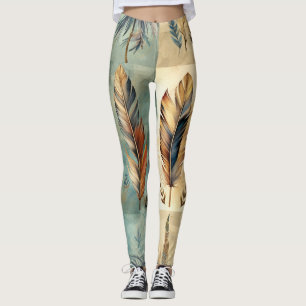 Leggings Stick de médecine des plumes tribales Aztec