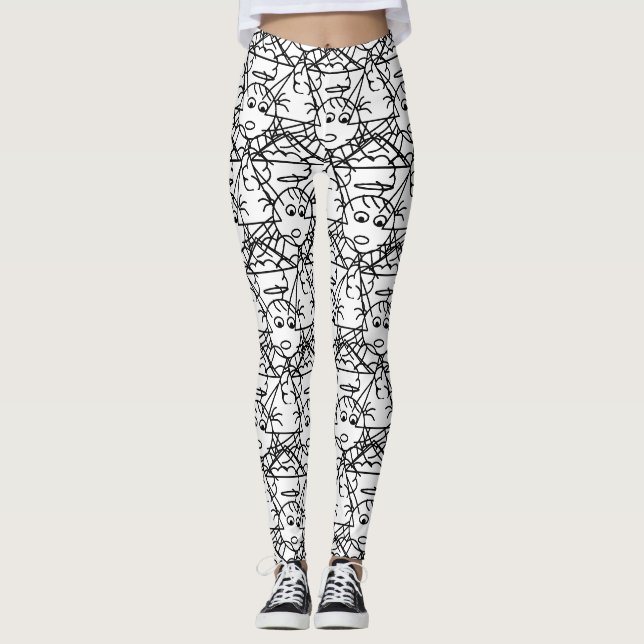 Leggings Stick noir et blanc Crazy Motif Angel Scribble (Devant)
