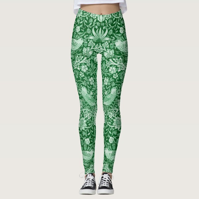 Leggings Strawberry Thief Green, William Morris (Devant)