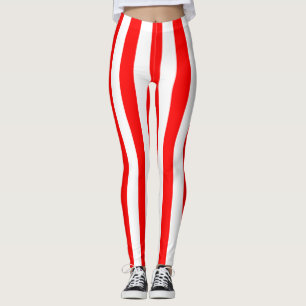 LEGGINGS STRIPE VERTICAL BLANC ROUGE MINCE