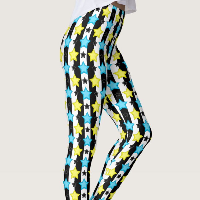 Leggings Striped Blue Yellow Stars Pattern Design  (Créateur téléchargé)