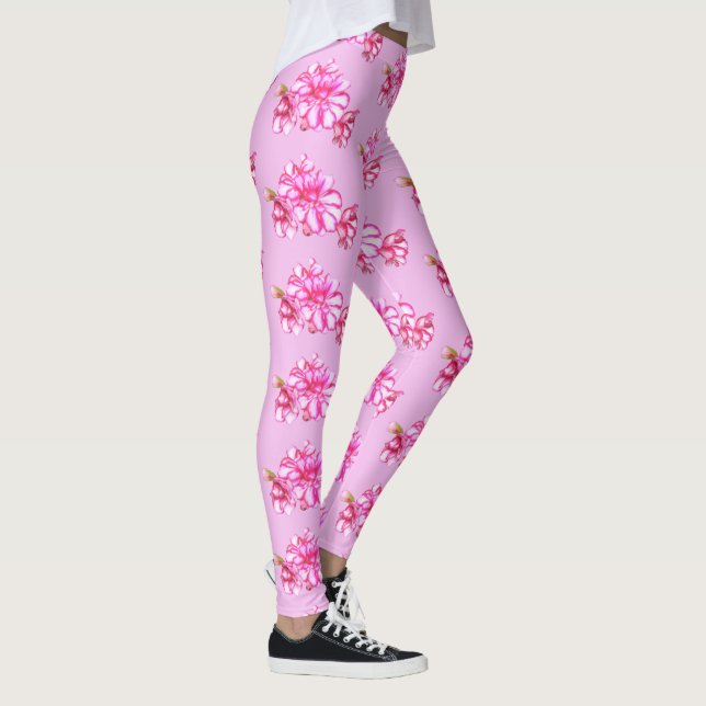 Leggings - Striped Geranium on Pink (Right)