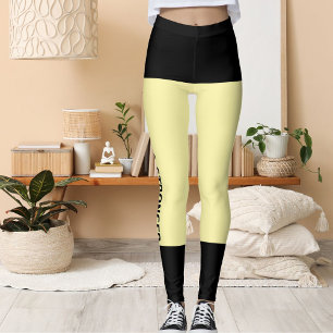 Leggings Stripes de crème noire personnalisée Chat Retro Vi