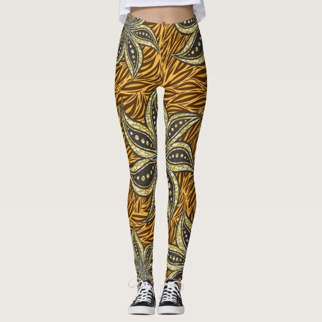Leggings Style Batik Floral Abstrait africain (Devant)